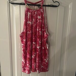 Pink floral top with gold collar detail